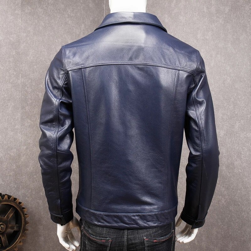 Mens Dark Blue Genuine Leather Jacket