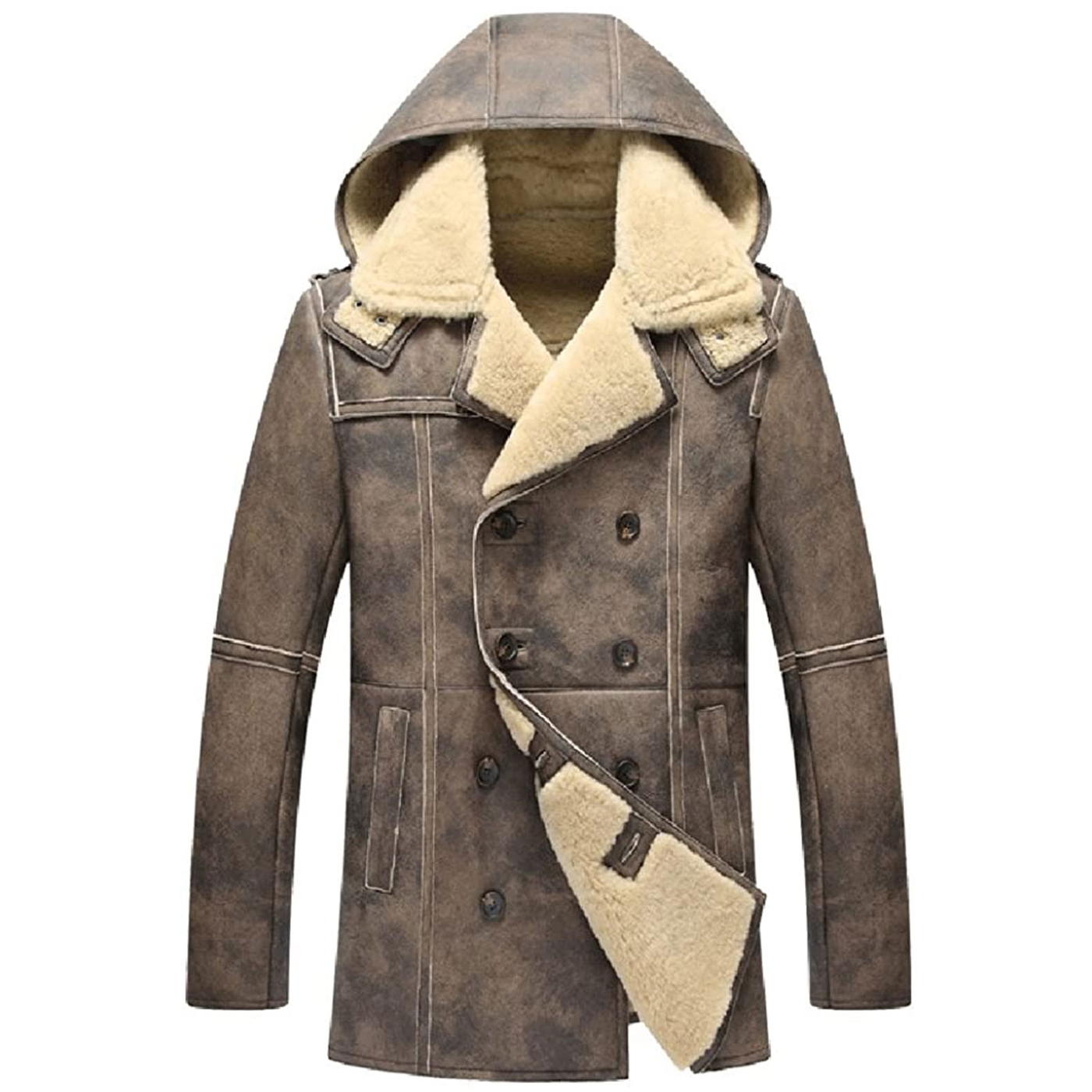 Mens Genuine Leather B3 Hooded Long Fur Coat