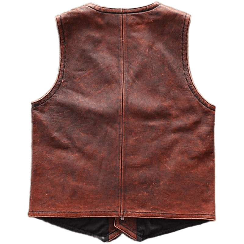 Mens Genuine Leather Motorcycle Vest Sleeveless Jacket