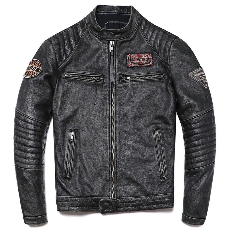 Mens Genuine Vintage Grey Motorcycle Leather Biker Jacket