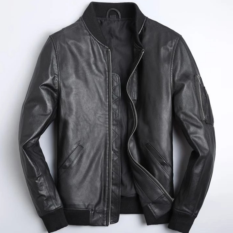 Mens Classic Air Force Ma-1 Leather Bomber Jacket